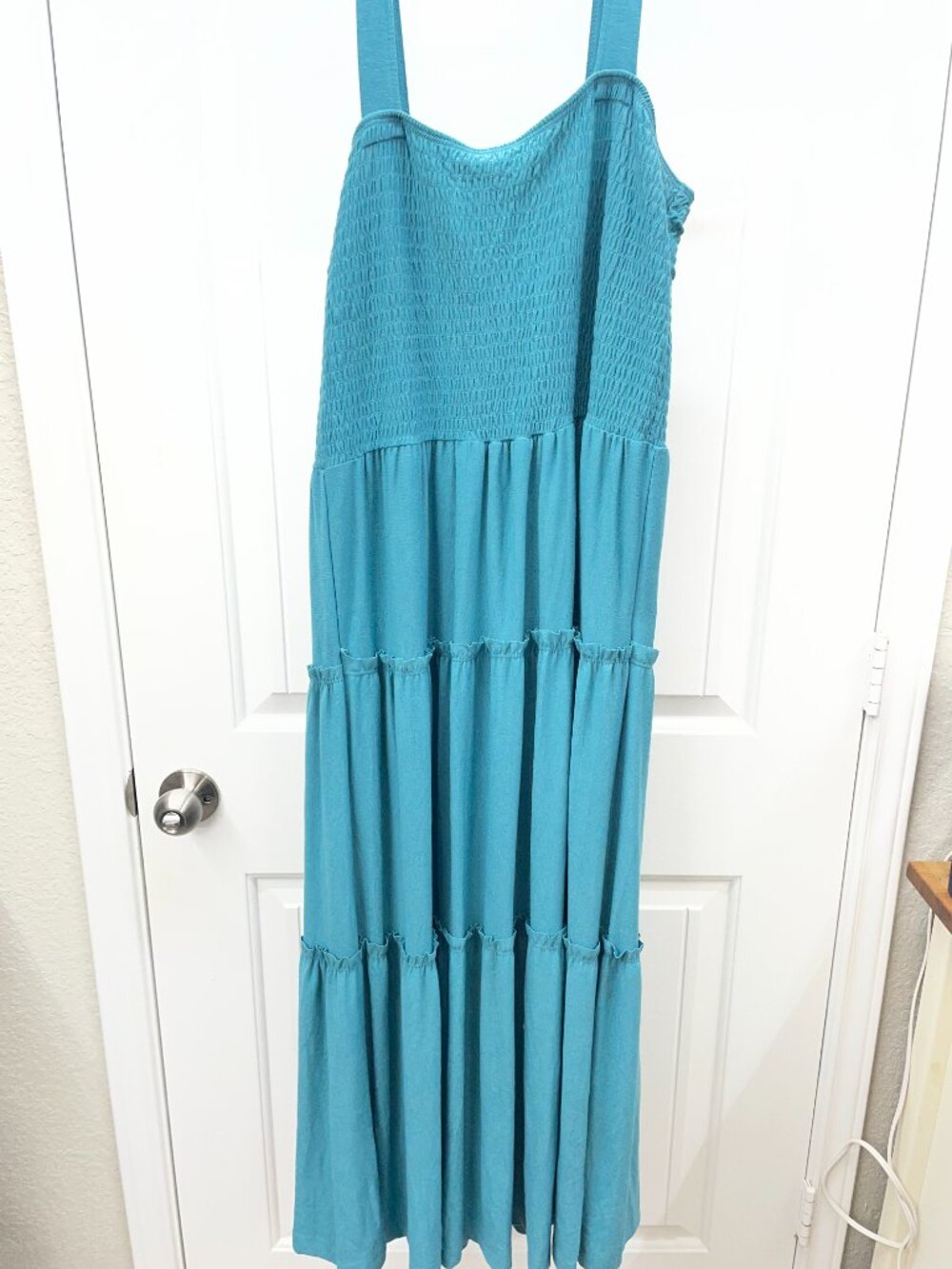 NEW ASH TEAL Zenana Smocked Tiered Midi Dress Size 1X